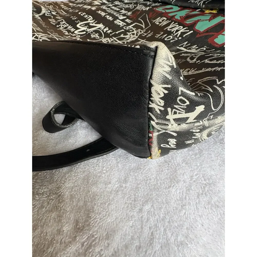 DKNY Graffiti Logo Print Backpack Black White Zip
